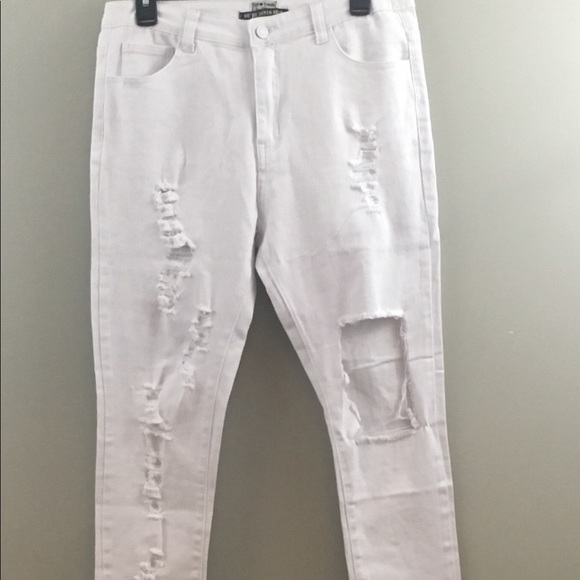 We’re Denium Wear Denim - Destroyed White Jeans NWT Size 14 US, EU 42